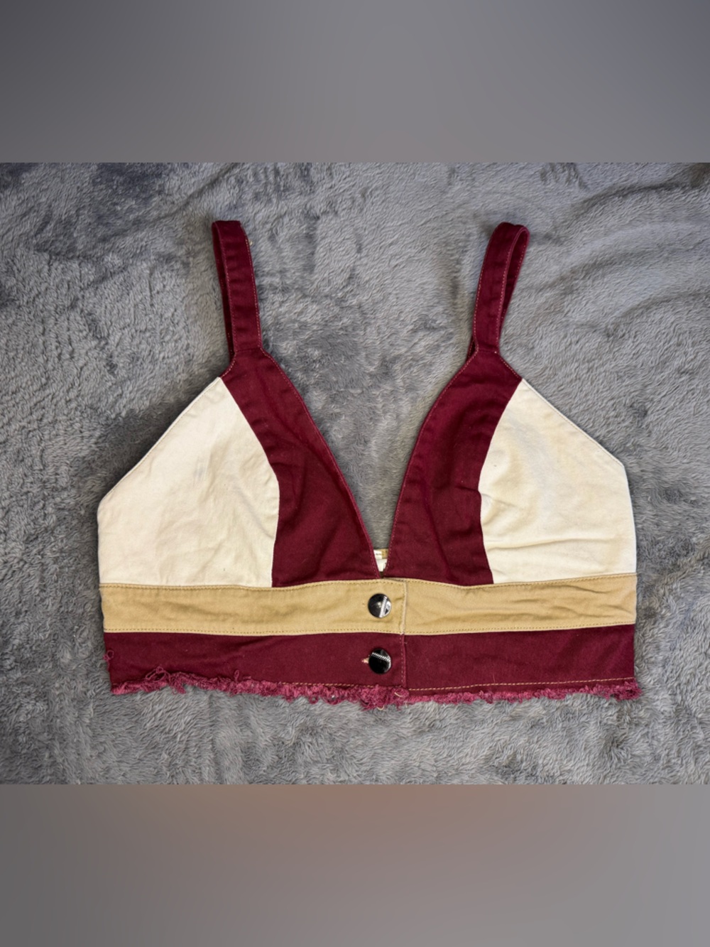 Ktoo Colorblock Bralette in Burgundy, Cream & Tan